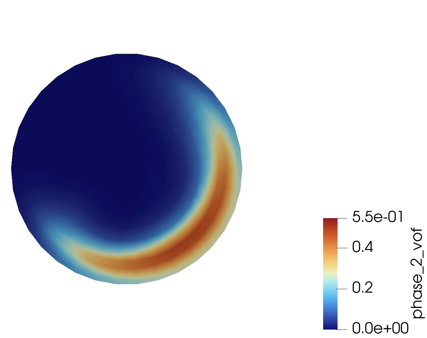 Cross-sectional Eulerian multiphase CFD plot showing solid phase volume fraction in a slurry flow